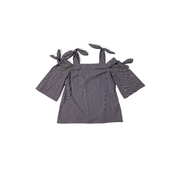 Banana Republic Blue and White Striped Cold Shoulder Top - Women’s Size Small - Picture 1 of 7